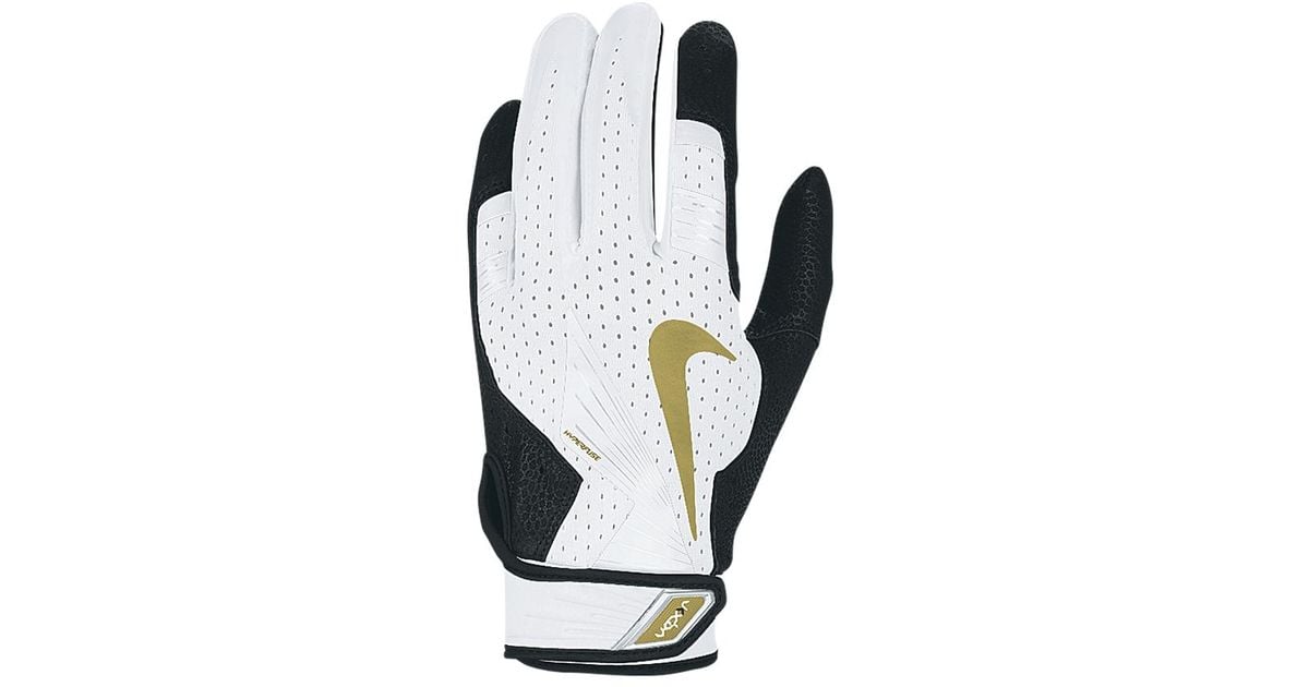 Nike Leather Vapor Elite Pro Baseball Batting Gloves in White/Black
